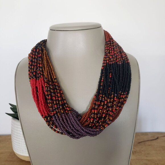 South African Hand Woven Hand Beaded Multistrand Chunky Beaded Twist Necklace - Picture 12 of 12